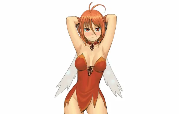 Girl, sexy, cleavage, dress, boobs, anime, wings, beautiful