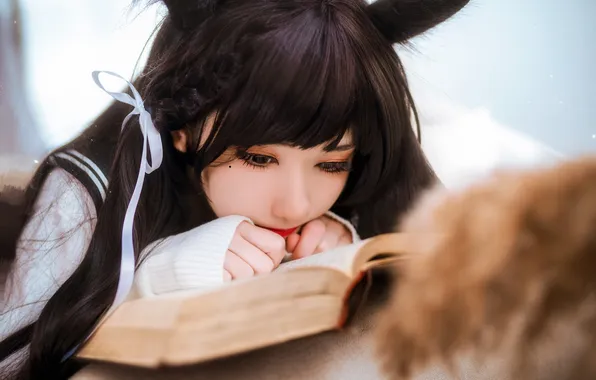 Beautiful, Asian, Model, Woman, Cute, Pretty, Reading, Book