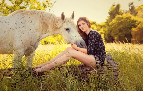 Картинка лето, девушка, конь