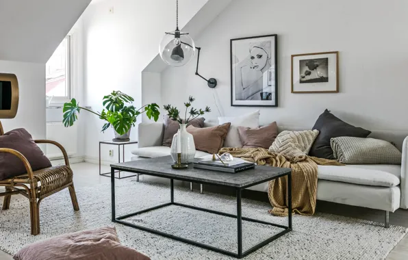 Интерьер, софа, гостиная, скандинавский стиль, by Bjurfors Göteborg, Gothenburg Apartment