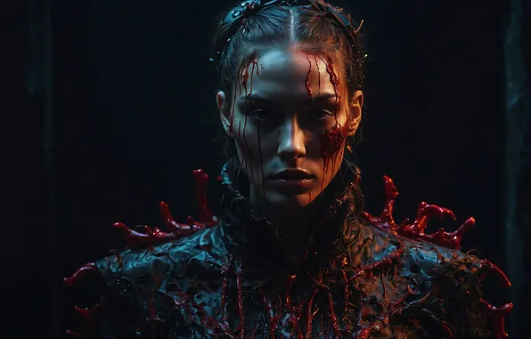 Девушка, кровь, портрет, фэнтези, dark, blood, fantasy, women