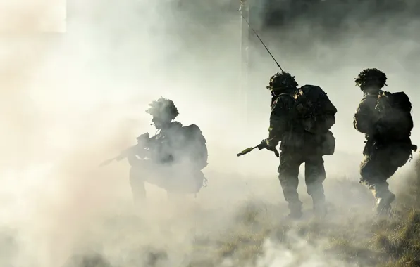 Картинка туман, оружие, дым, армия, солдаты