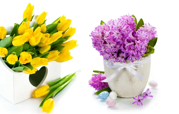 Яйца, букет, тюльпаны, flowers, tulips, spring, easter, гиацинты