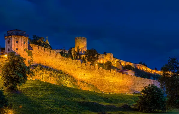Картинка Fortress, Serbia, Kalemegdan, Belgrad, night.