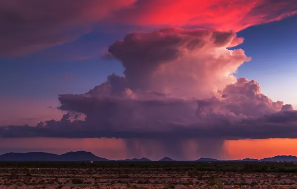 Lights, USA, twilight, rain, sky, nature, sunset, Arizona