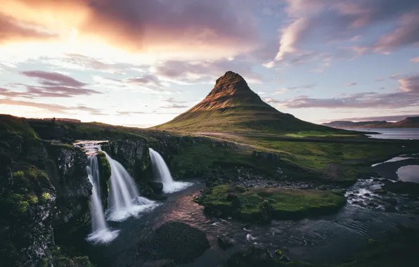 Картинка небо, водопад, Исландия, горв