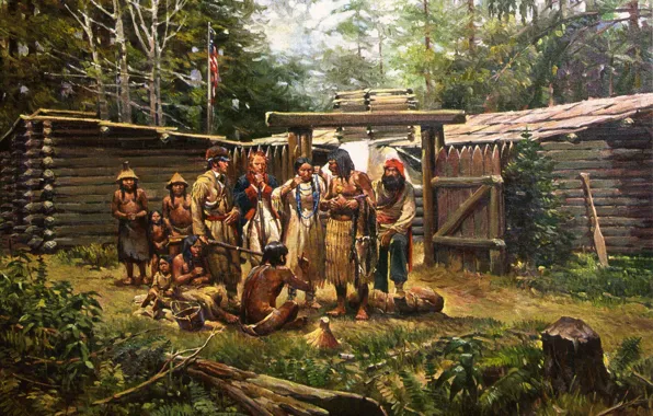 Картинка картина, живопись, painting, Lewis &amp; Clark, barter blue beads