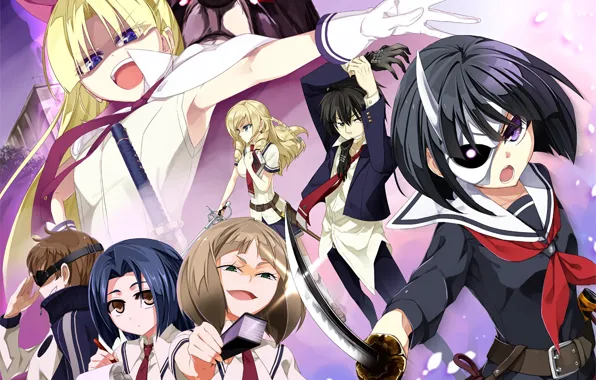 Girl, sword, anime, dog, katana, ken, blade, mask