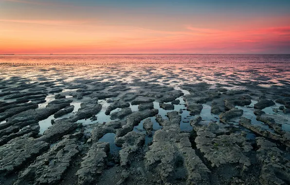 Картинка море, пейзаж, закат, природа, берег, вечер, Нидерланды, Nederland