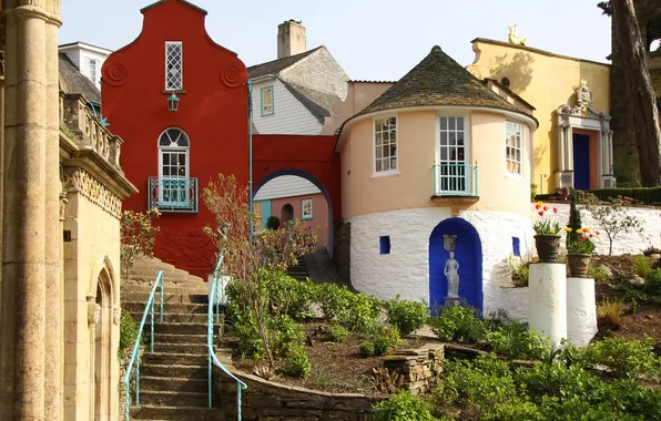 Картинка город, фото, дома, лестница, Великобритания, Wales Penrhyndeudreath
