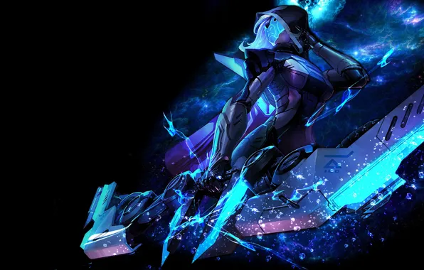 Девушка, оружие, шлем, чёрный фон, League of Legends, арбалет, Лига Легенд, Project Ashe