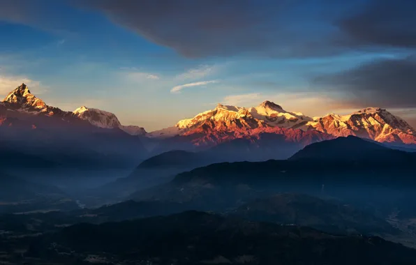 Картинка горы, рассвет, долина, панорама, тибет