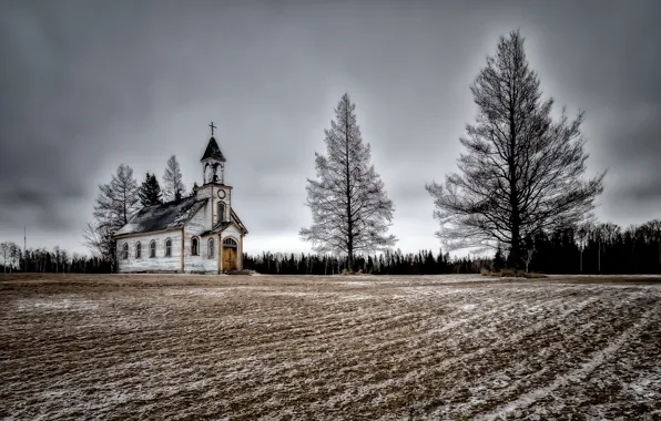 Картинка поле, деревья, храм