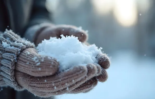 Зима, снег, руки, winter, варежки, snow, hands