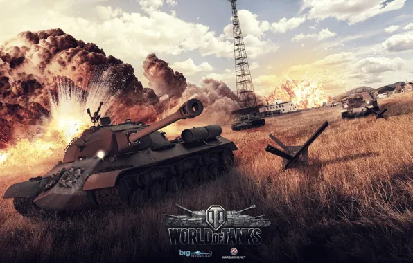 Картинка взрывы, арт, танки, WoT, World of Tanks, КВ-1, Alexander Malkin, ИС-3