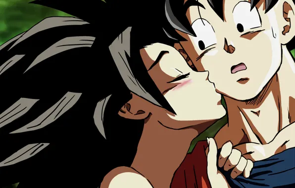 Картинка девушка, арт, парень, поцелуй, аниме, Dragon Ball