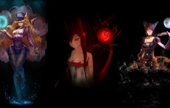 Fire, blood, black, fox, League of legends, ahri