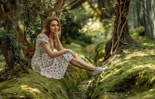 Картинка forest, dress, nature, woman, beautiful, model, pretty