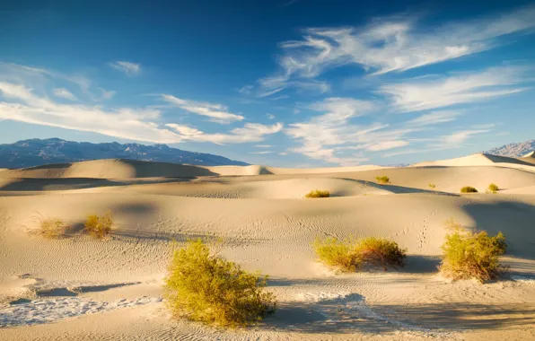 Картинка песок, небо, облака, дюны, Калифорния, США, California, Death Valley