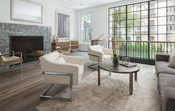Интерьер, камин, гостиная, Townhouse, Greenwich Village