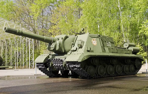 Картинка установка, САУ, советская, СУ-152, самоходно-артиллерийская, тяжёлая, времён, Великой Отечественной войны
