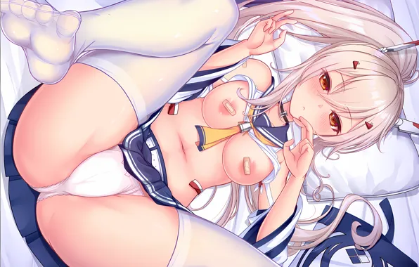 Girl, sexy, lingerie, pantsu, school uniform, panties, thighhighs, long hair