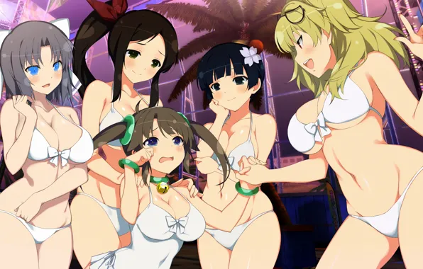 Sexy, cleavage, green eyes, long hair, girls, boobs, anime, blue eyes
