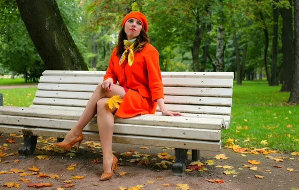 Девушка, милая, модель, Осень, Шапка, Обои, Туфли, шатенка