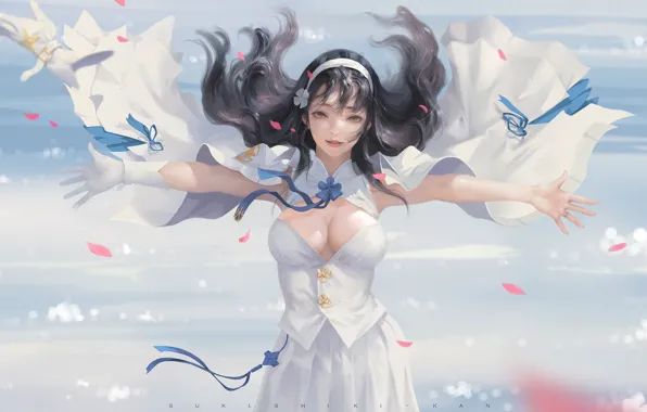 Girl, game, dress, big, anime, pretty, sakura, brunette