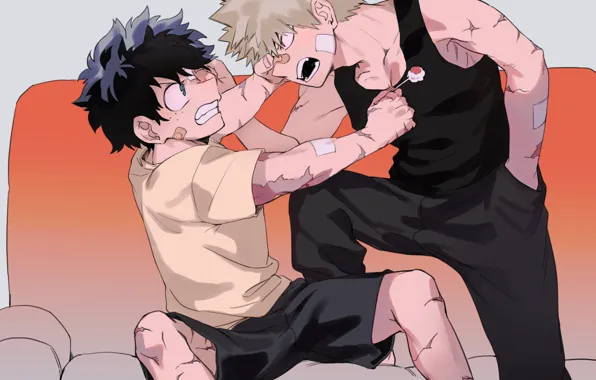 Диван, парни, шрамы, Моя геройская академия, My Hero Academia, Boku No Hero Academia, Мидория Изуку, …