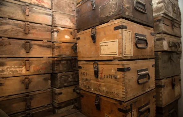 Metal, wood, storage, ammunition boxes