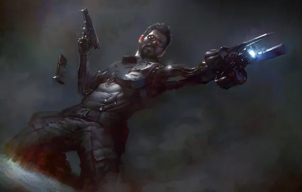 Оружие, игра, арт, Deus Ex: Human Revolution, Адам Дженсен, импланты