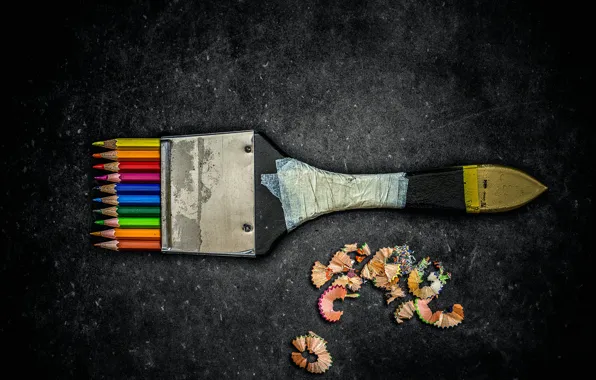 Карандаши, кисть, стружка, Creative edit