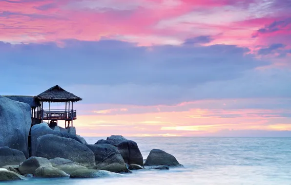 Море, пейзаж, закат, камни