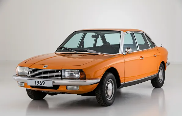 Картинка оранжевый, серый, фон, 1969, седан, четырёхдверный, Ro 80, NSU
