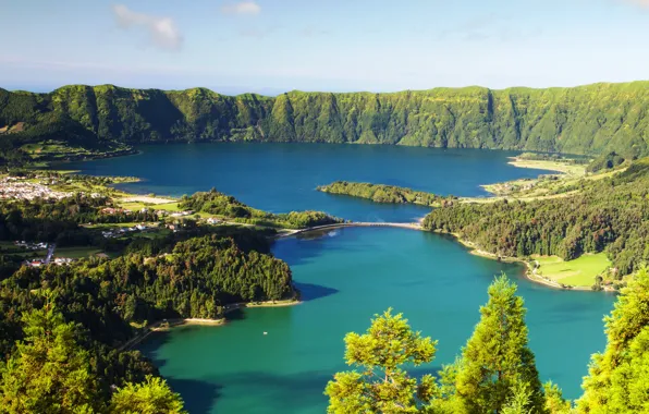 Зелень, горы, Португалия, леса, Azores