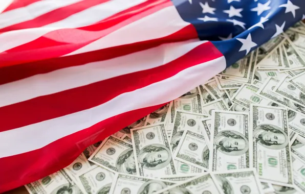 United States, flag, money, dollars