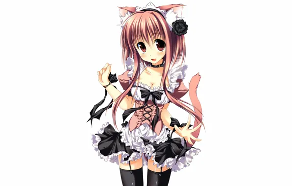 Girl, sexy, cleavage, thighhighs, long hair, dress, brown hair, brown eyes