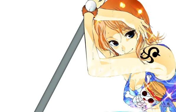 Грудь, девушка, тату, girl, nami, art, one piece, orange hair