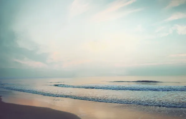 Песок, море, волны, пляж, лето, небо, пена, облака