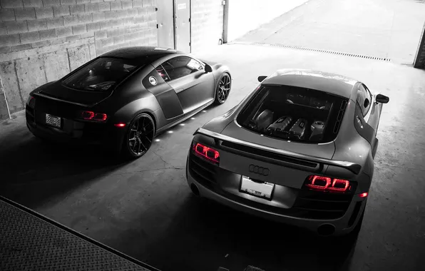 Audi, light, white, supercar, black, garage