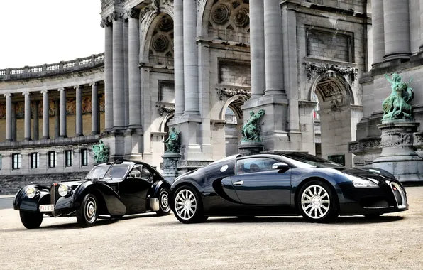 Картинка здание, Bugatti, колонны, Veyron, бугатти, Coupe, скульптуры, and