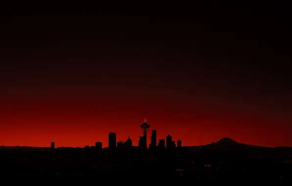 Здания, red, Сиэтл, sunset, buildings, Seattle