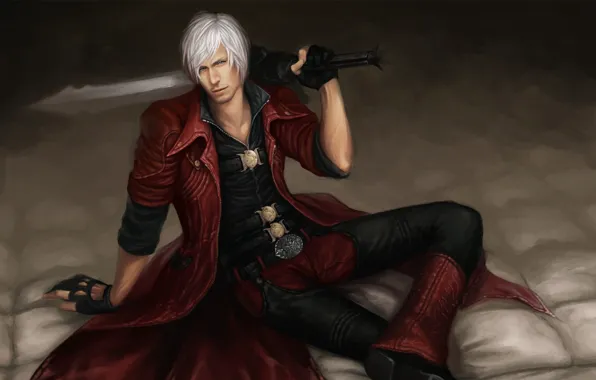 Картинка пистолеты, меч, sword, охотник, Dante, красный плащ, Данте, DMC 4