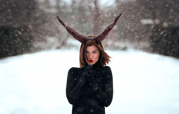 Снег, макияж, рога, Simona, Katy Sendza