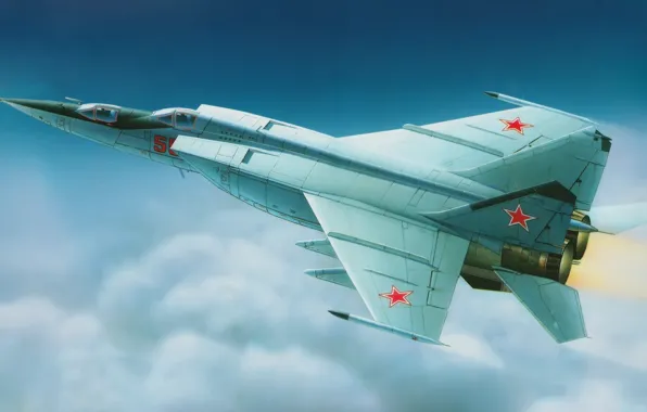 Картинка art, painting, aviation, jet, soviet training battle interceptor, Mig-25U, micojan