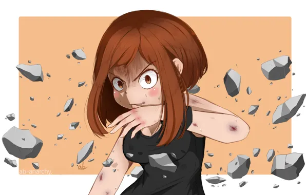 Девушка, осколки, камни, My Hero Academia, Boku No Hero Academia, Моя Геройская Академия, Урарака Очако