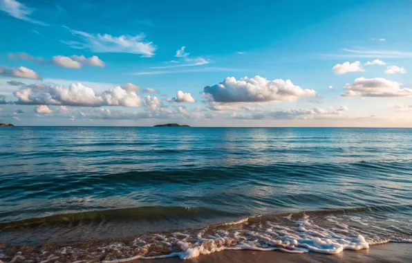 Песок, море, волны, пляж, лето, небо, берег, waves