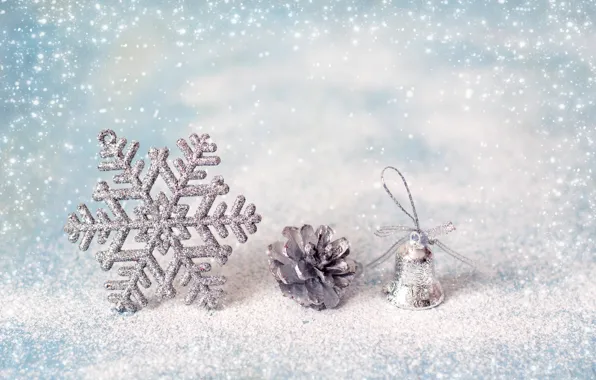 Картинка зима, снег, украшения, снежинки, Новый Год, Рождество, happy, Christmas
