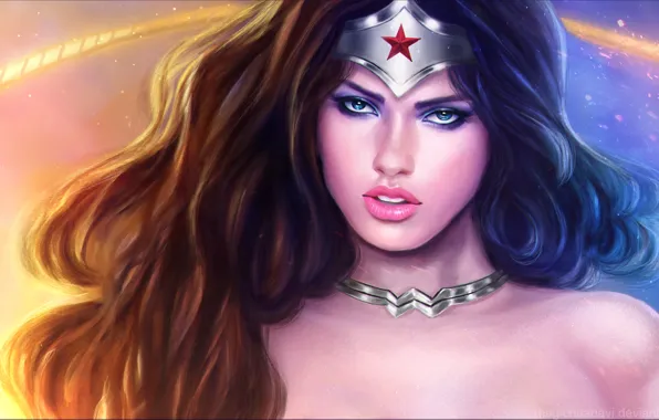 Картинка девушка, лицо, звезда, арт, Wonder Woman